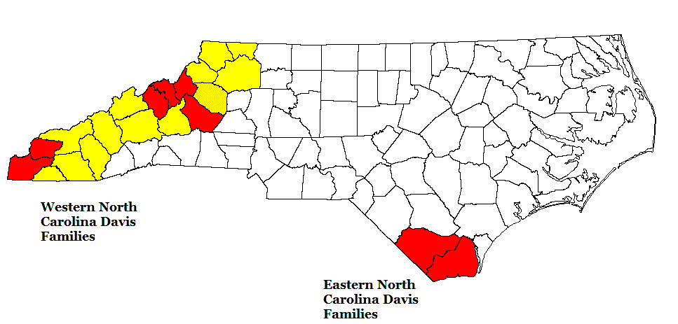 North Carolina map showing locations of my Davis research