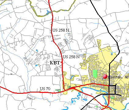 Map showing location of Kinston Baptist Temple